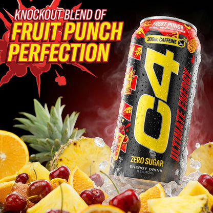 Ultimate Zero Sugar Energy Drink, Tri-Stim Experience with 300Mg Caffeine + Teacrine + Dynamine, Fruit Punch, 16Oz (Pack of 12)