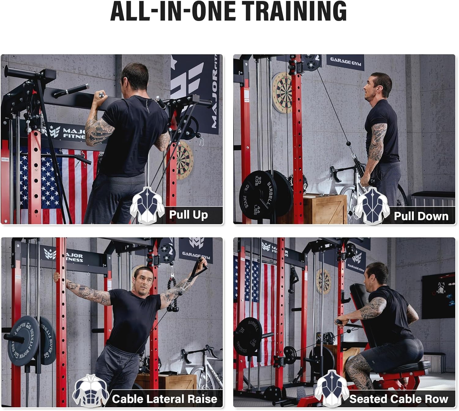 F22 Power Rack, 1600Lbs All-In-One Squat Rack with Dual Pulley System, Heavy-Duty Steel Frame, Attachments & Storage for Home Gym Strength Training