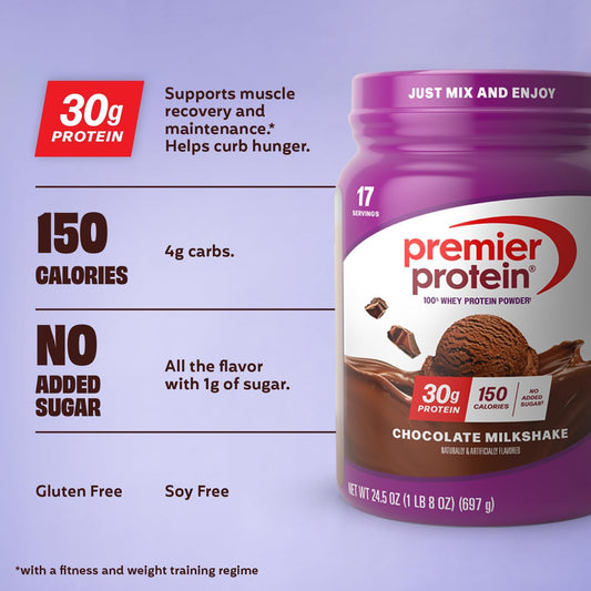Powder, Chocolate, 100% Whey, 30G High Protein, 17 Servings | No Added Sugar, Supports Muscle Health, Soy & Gluten-Free, 1.44 Lb