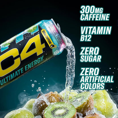 Ultimate Energy Drink, 300Mg Caffeine, Zero Sugar, High-Performance Energy for Pre-Workout, Endurance, and Focus, Tropical Tundra Frost, 16Oz (Pack of 12)