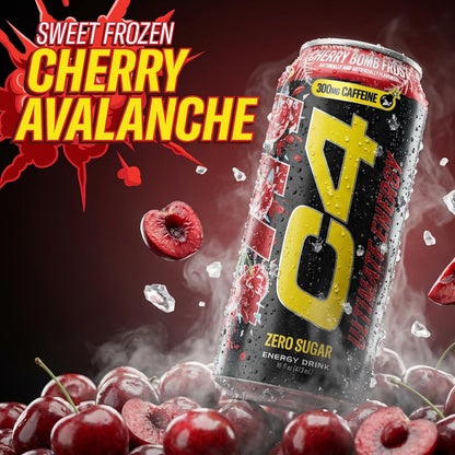 Ultimate Energy Drink, 300Mg Caffeine, Zero Sugar, High-Performance Energy for Pre-Workout, Endurance, and Focus, Cherry Bomb Frost, 16Oz (Pack of 12)