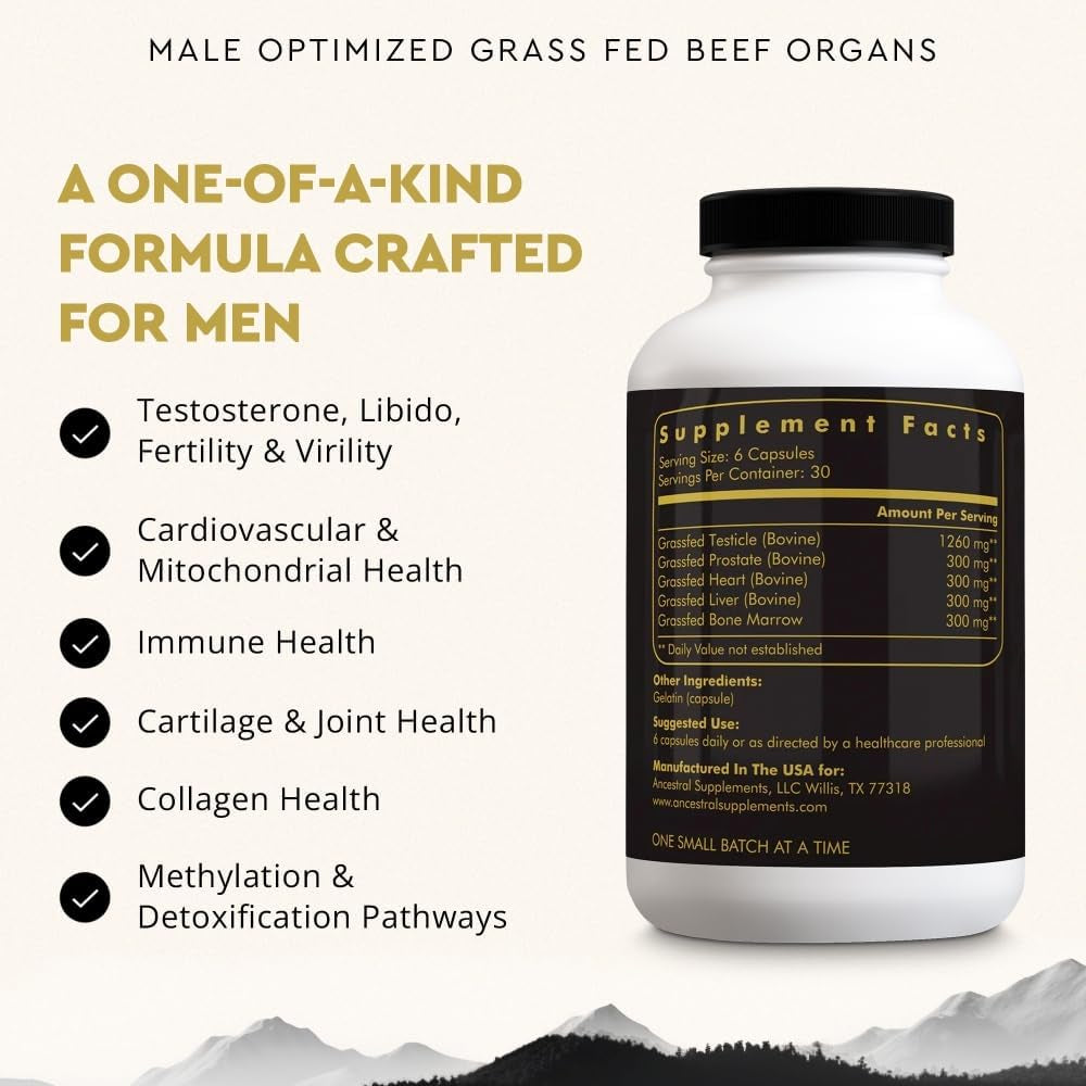 Mofo Men'S Beef Organ Capsule Supplement, 180 Ct | Male Optimization Beef Organ Blend with Liver Supports Men'S Performance, Energy, Hormone Balance and Overall Health.