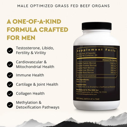 Mofo Men'S Beef Organ Capsule Supplement, 180 Ct | Male Optimization Beef Organ Blend with Liver Supports Men'S Performance, Energy, Hormone Balance and Overall Health.