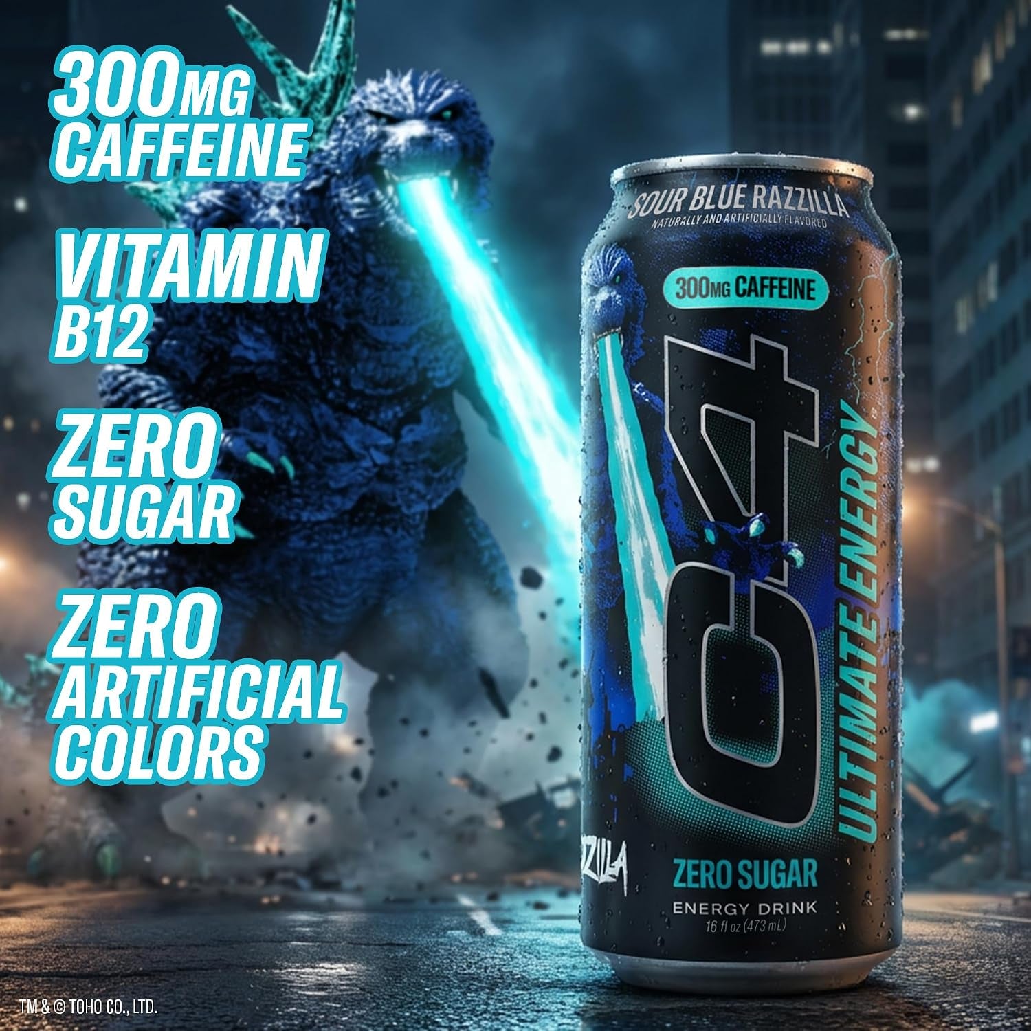Ultimate Energy Drink, 300Mg Caffeine, Zero Sugar, High-Performance Energy for Pre-Workout, Endurance, and Focus, Sour Blue Razzilla, 16Oz (Pack of 12)