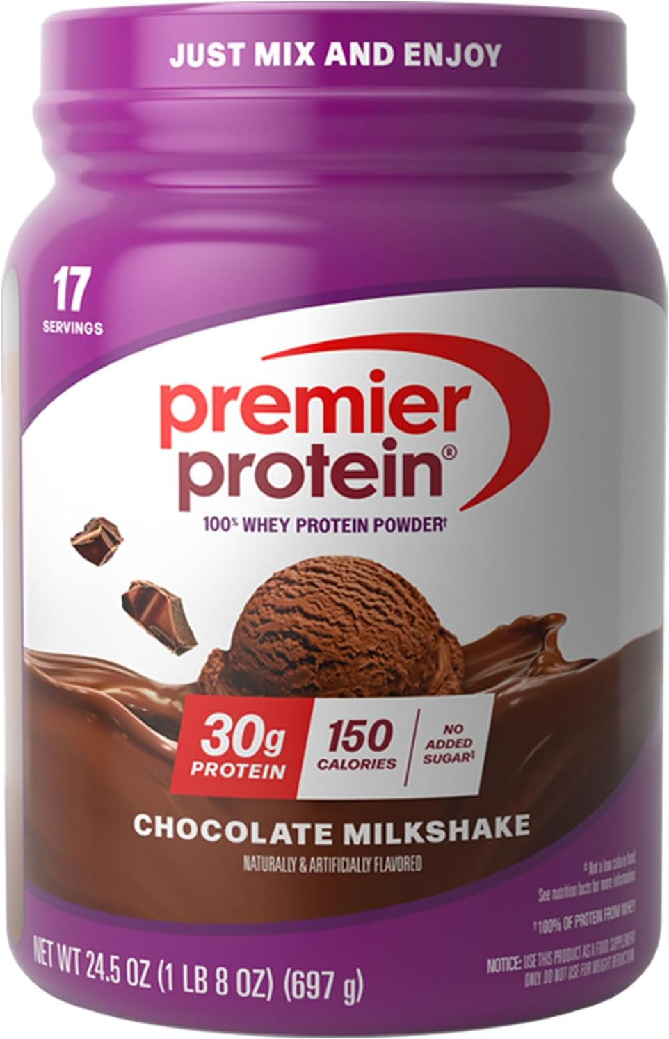 Powder, Chocolate, 100% Whey, 30G High Protein, 17 Servings | No Added Sugar, Supports Muscle Health, Soy & Gluten-Free, 1.44 Lb