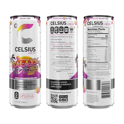 GALAXY VIBE Sparkling Strawberry Watermelon, Sugar Free Energy Drink, 12 Fl Oz (Pack of 12)