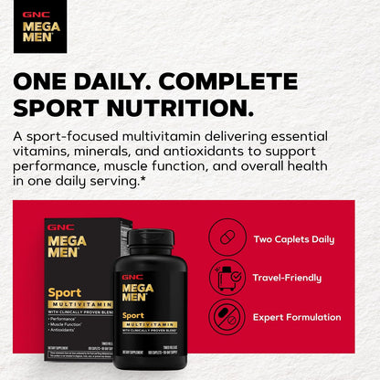 GNC Mega Men Sport Multivitamin for Men | Performance, Muscle Function, and General Health | 180 Count