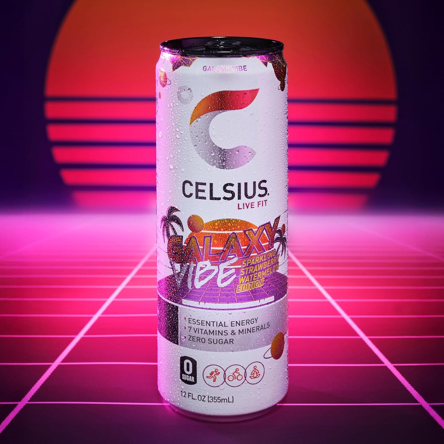 GALAXY VIBE Sparkling Strawberry Watermelon, Sugar Free Energy Drink, 12 Fl Oz (Pack of 12)