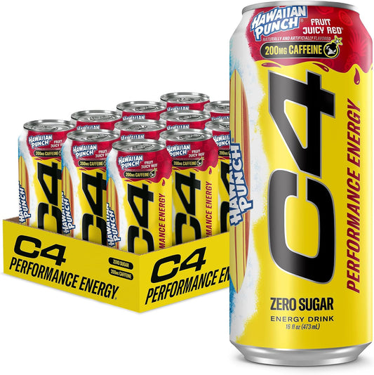 Energy Drink, Hawaiian Punch Fruit Juicy Red, Carbonated Sugar Free Pre Workout Performance Drink with No Artificial Colors or Dyes, 16Oz Pack of 12