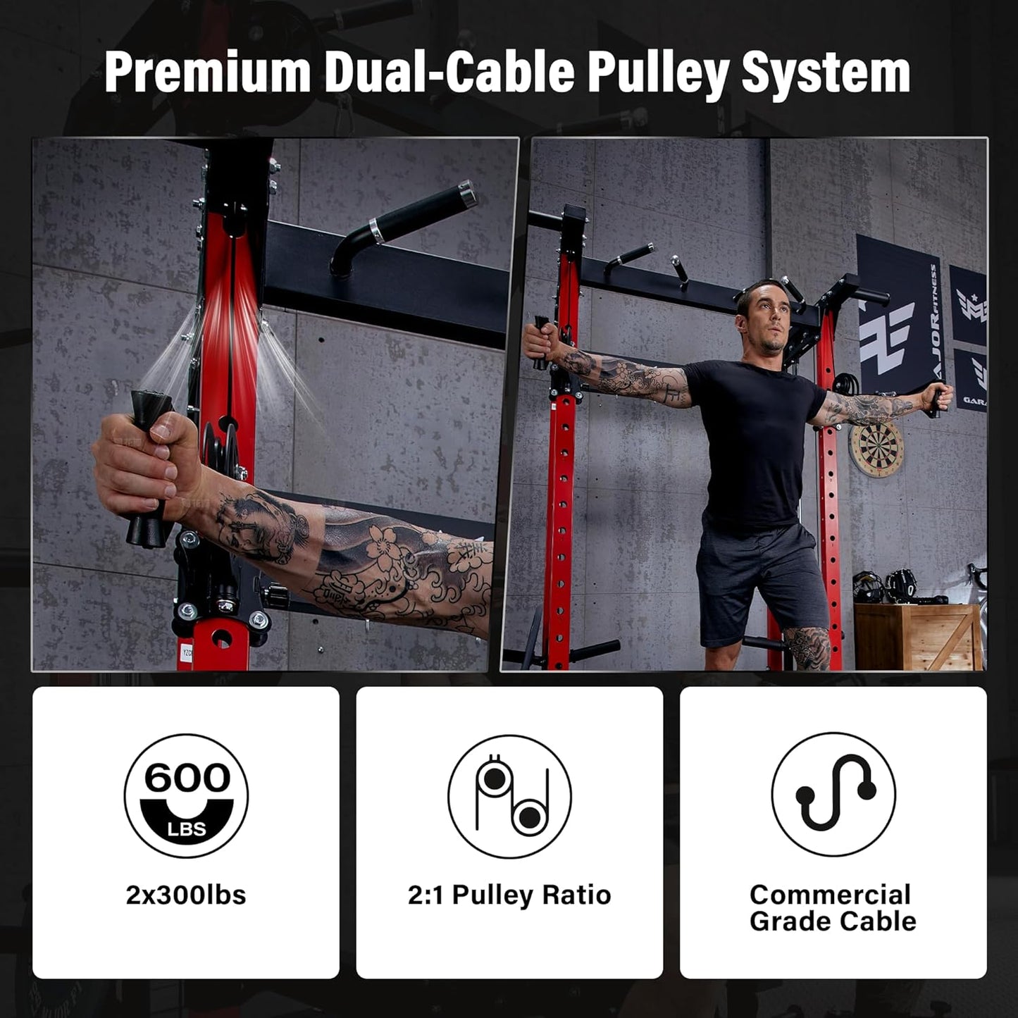 F22 Power Rack, 1600Lbs All-In-One Squat Rack with Dual Pulley System, Heavy-Duty Steel Frame, Attachments & Storage for Home Gym Strength Training
