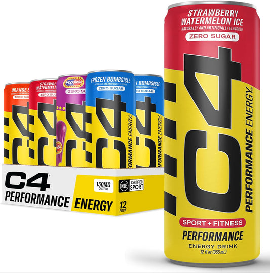 Energy Drinks Variety Pack, Sugar Free Pre Workout Performance Drink with No Artificial Colors or Dyes, Zero Calorie, Coffee Substitute or Alternative, 4 Flavor Variety 12 Pack