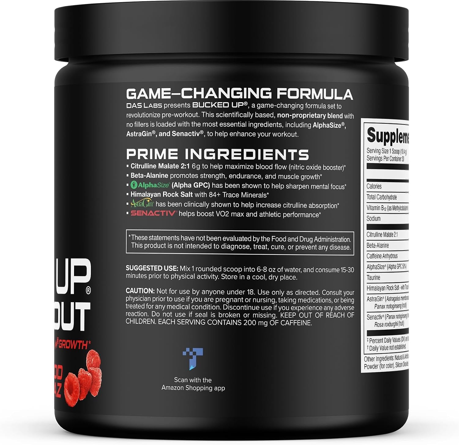 Pre Workout 6 Grams Citrulline, 2 Grams Beta Alanine, and 3 Other Registered Trademarked Ingredients (Red Raz)