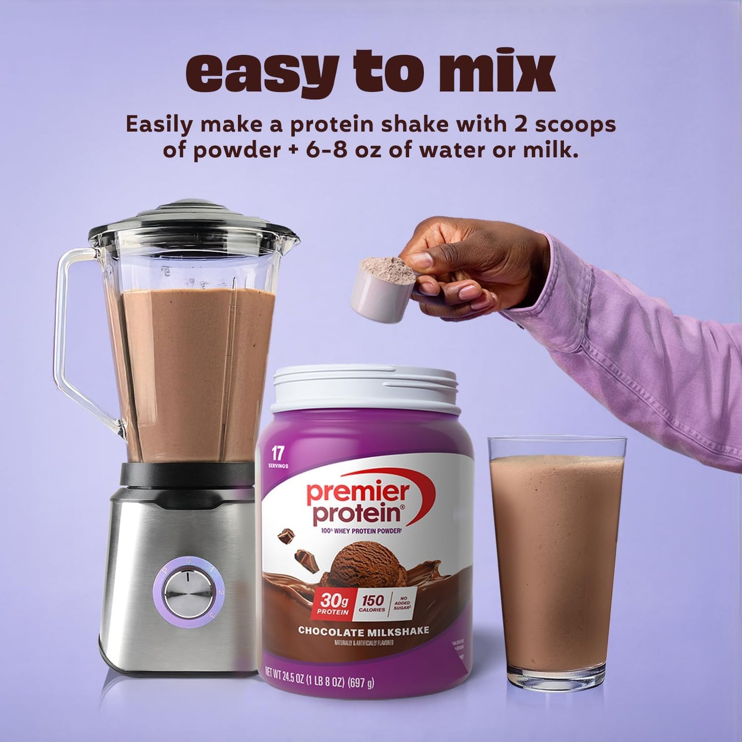 Powder, Chocolate, 100% Whey, 30G High Protein, 17 Servings | No Added Sugar, Supports Muscle Health, Soy & Gluten-Free, 1.44 Lb
