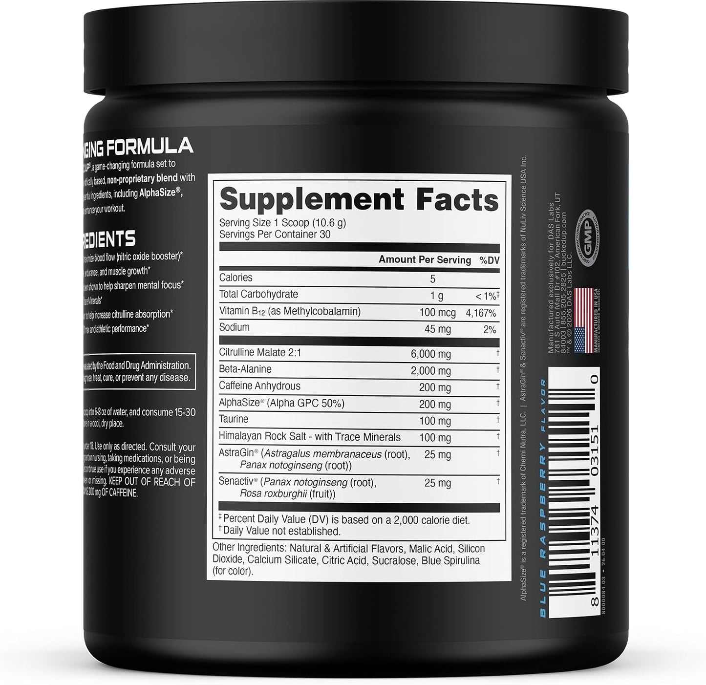 Pre Workout 6 Grams Citrulline, 2 Grams Beta Alanine, and 3 Other Registered Trademarked Ingredients (Blue Raz)