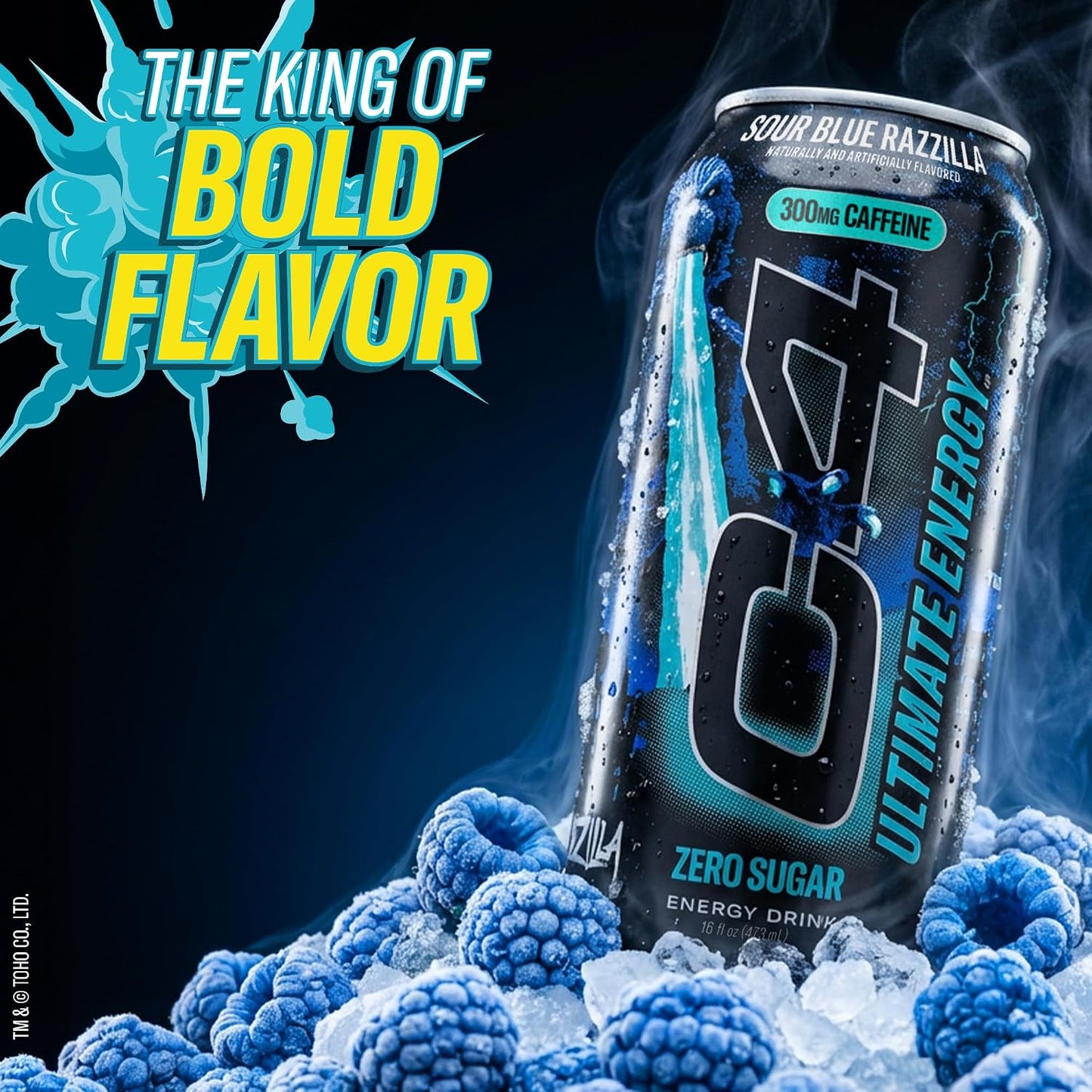 Ultimate Energy Drink, 300Mg Caffeine, Zero Sugar, High-Performance Energy for Pre-Workout, Endurance, and Focus, Sour Blue Razzilla, 16Oz (Pack of 12)