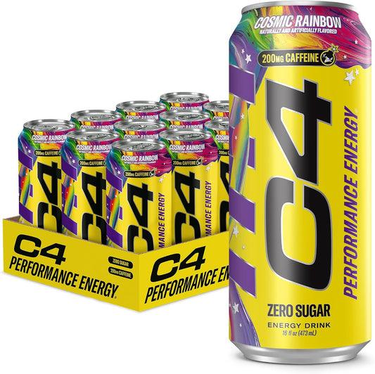 Performance Energy Drink Cosmic Rainbow, Zero Sugar Carbonated Preworkout Energy, 200Mg Caffeine with Beta Alanine, 16 Fl Oz (12 Pack), Packaging May Vary