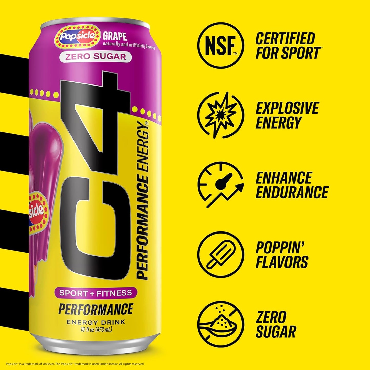 Performance Energy Drink, Grape Popsicle, Zero Sugar Carbonated Preworkout Energy, 200Mg Caffeine with Beta Alanine, 16 Fl Oz (12 Pack) | Carbonated
